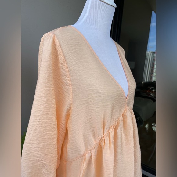 ☘️ H&M Semi-sheer Mini Dress/ Tunic in Pale/ Pastel Orange, M - Picture 8 of 15